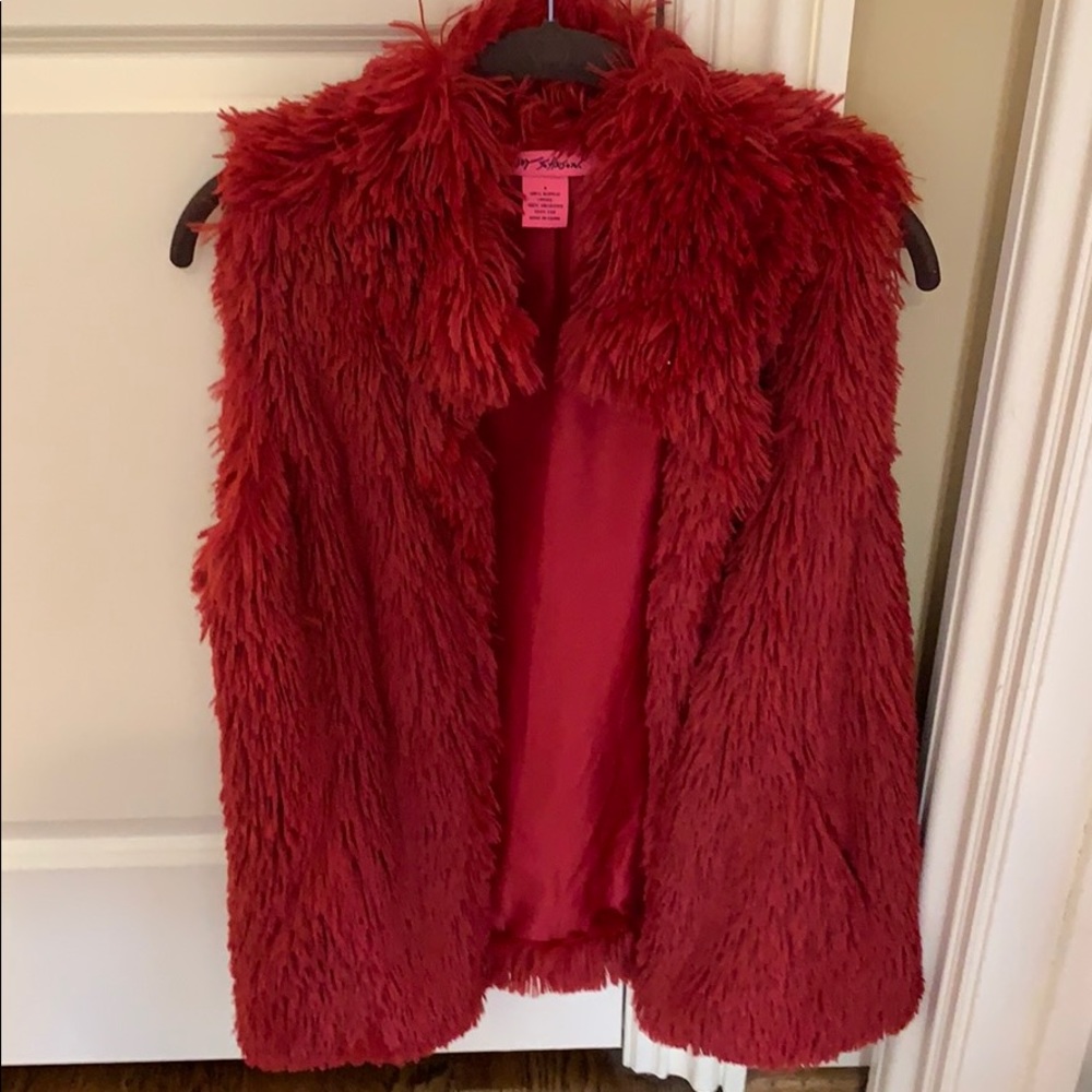 Vest! Betsey Johnson red furry vest